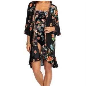 Johnny Was Floral Black Kimono Cover-Up M NWT ($228 New)